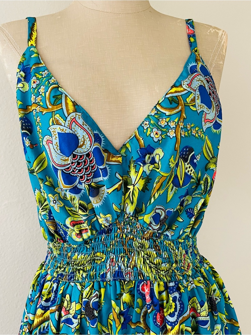 Floral V-Neck Maxi Dress in Teal - Picture 3 of 5